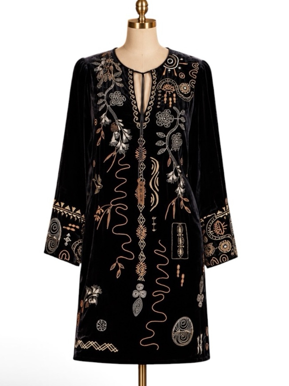 Johnny Was heavily embroidered velvet Kimono Sleeve Relaxed Dress Jenai NWT